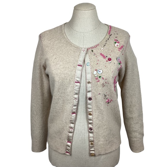 FREE PEOPLE Embellished Cardigan Sweater Oatmeal NWT Art to Wear - Picture 4 of 10